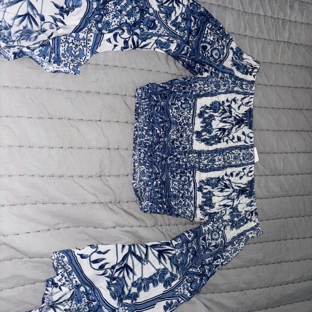 Blue and White Crop Top